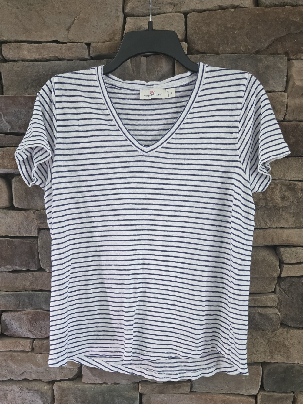 Vineyard Vines Tee with Navy Stripes V-Neck